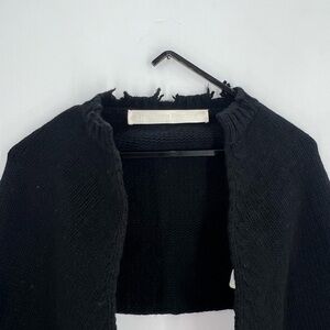 The Open Product Open YY Black Wool Blend Frayed Ripped Distressed Shrug